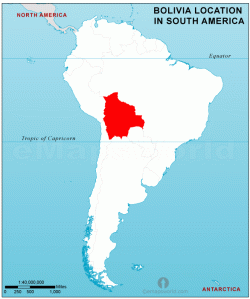 Map of South America with Bolivia shaded in red
